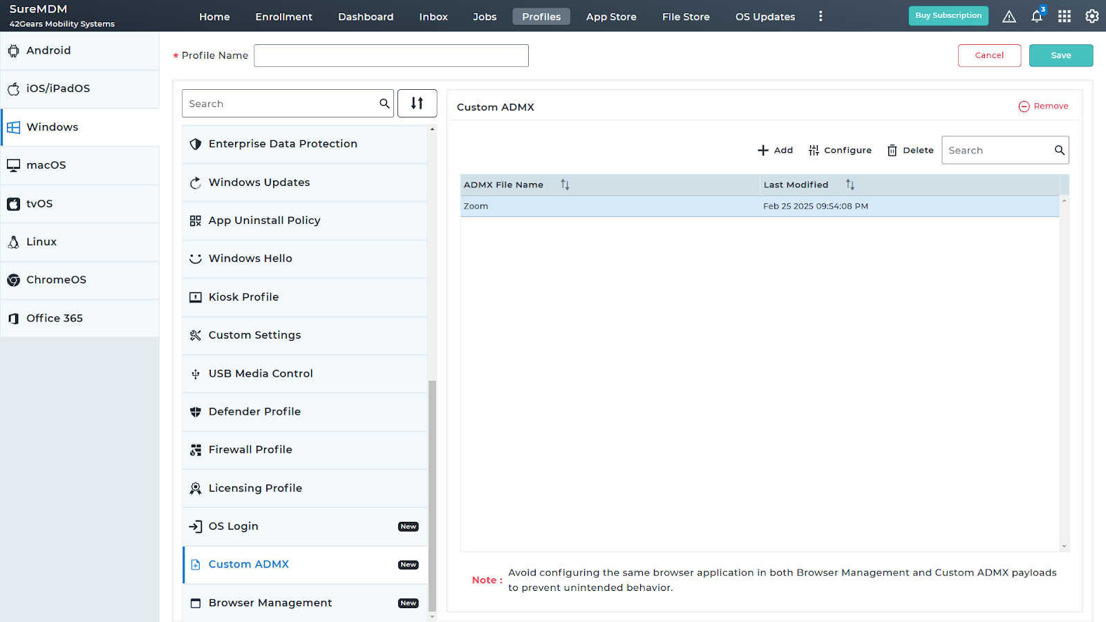 Zoom app configuration with custom ADMX template