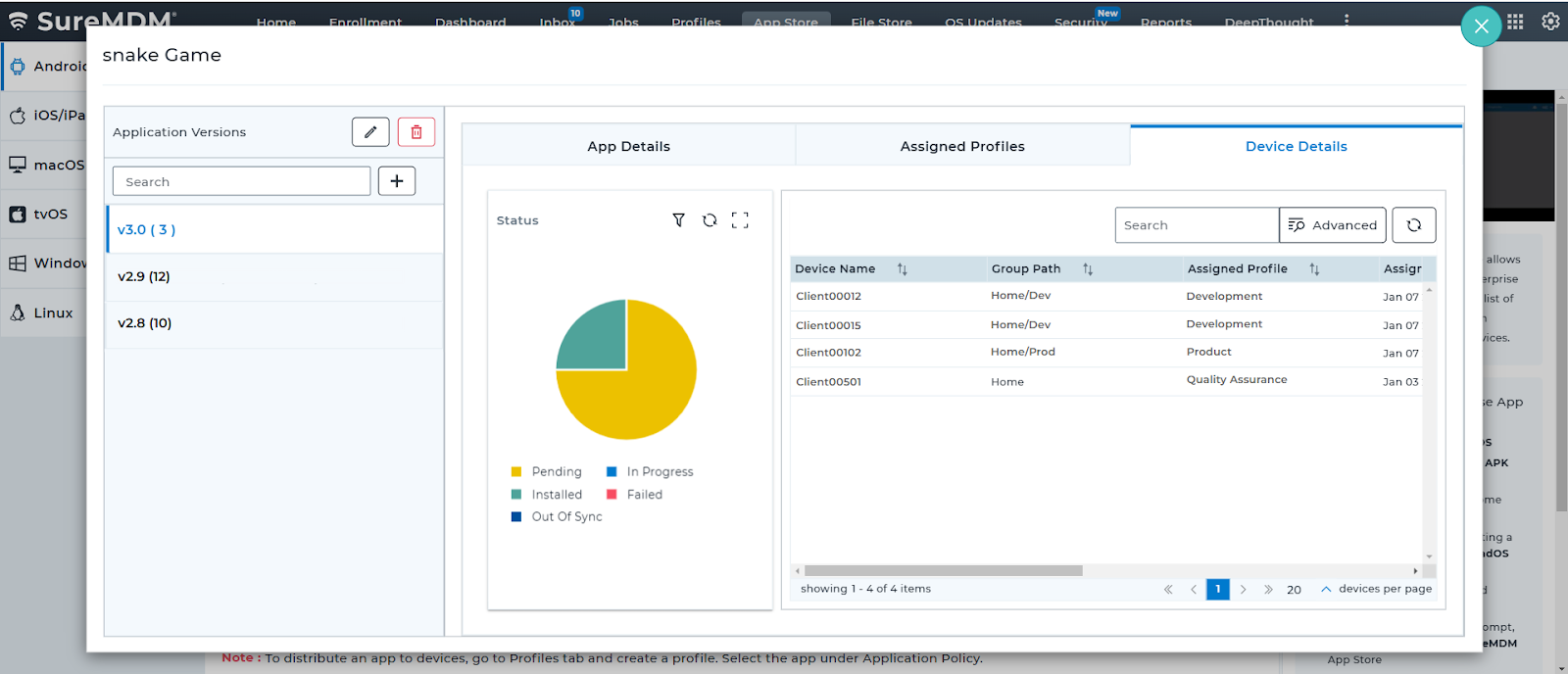 SureMDM Mobile Application Management (MAM) - Tracking app deployment status