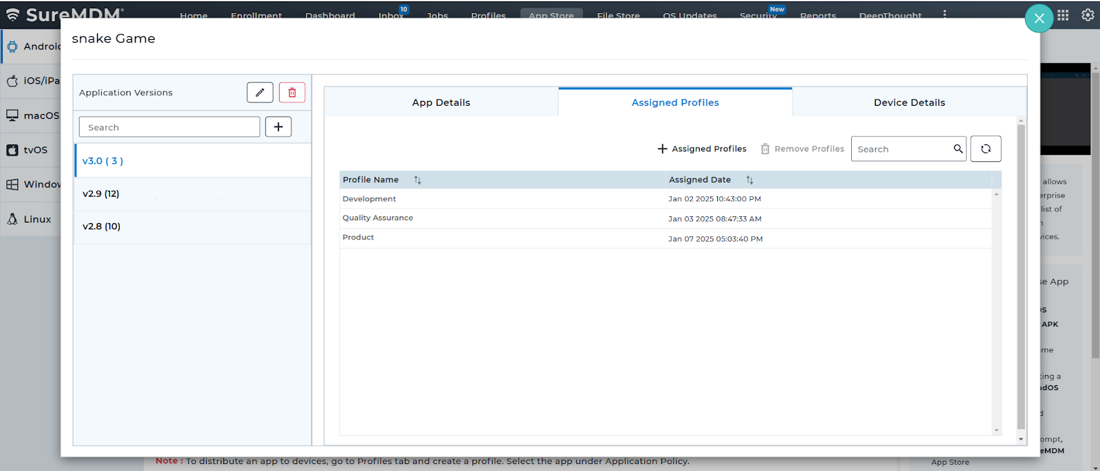 SureMDM Mobile Application Management (MAM) - Assigning each app version to profiles