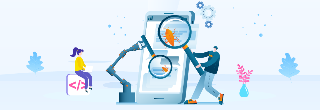 finding errors in the mobile application vector image