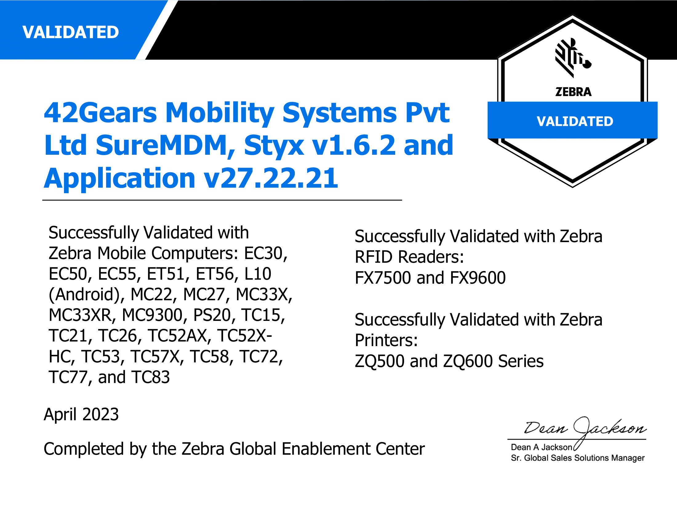 42Gears Completes Zebra’s Enterprise Testing Program for SureMDM