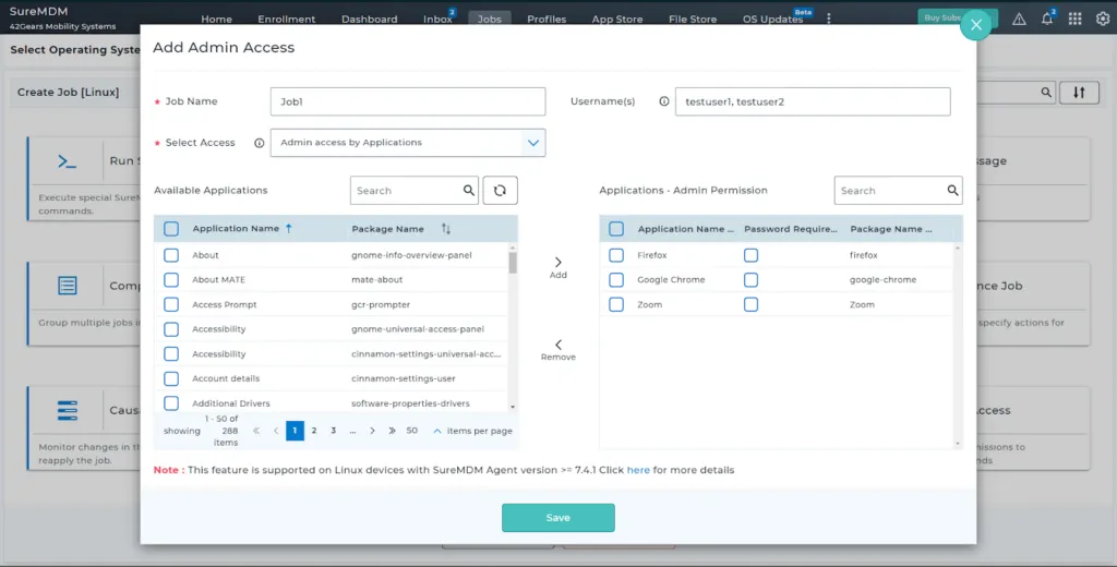 Admin access to applications using SureMDM Static jobs