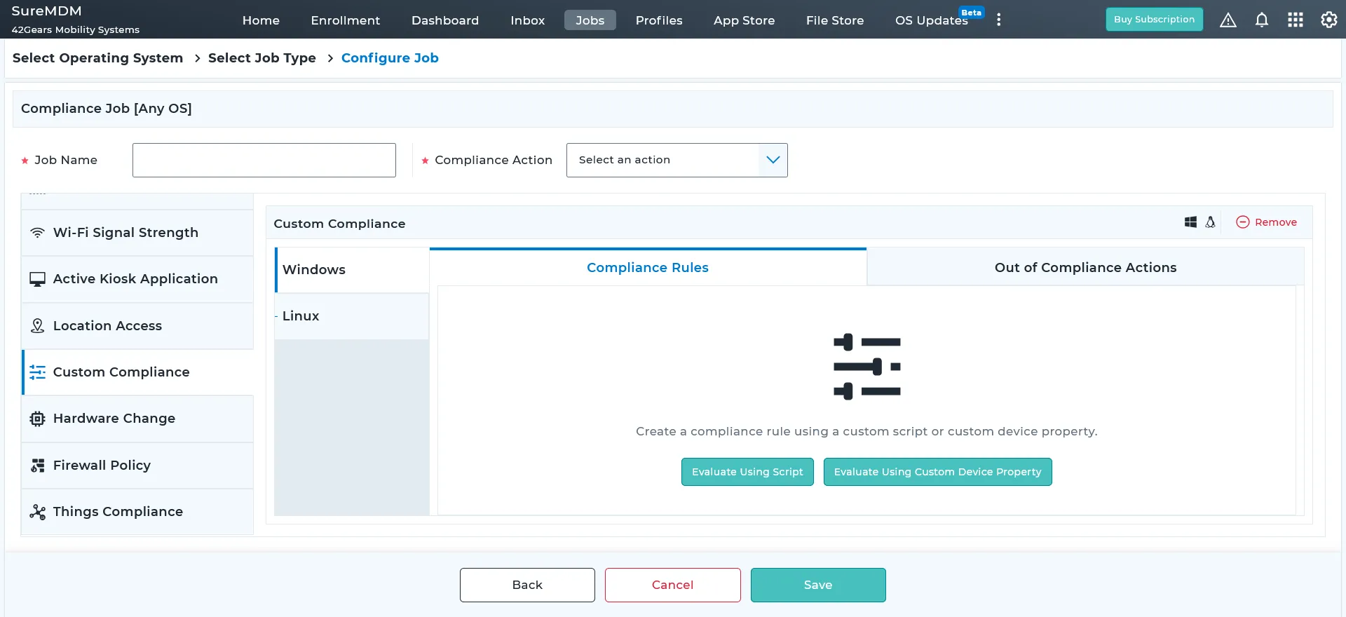 Evaluating for device compliance with Custom Device Properties in the SureMDM web console.