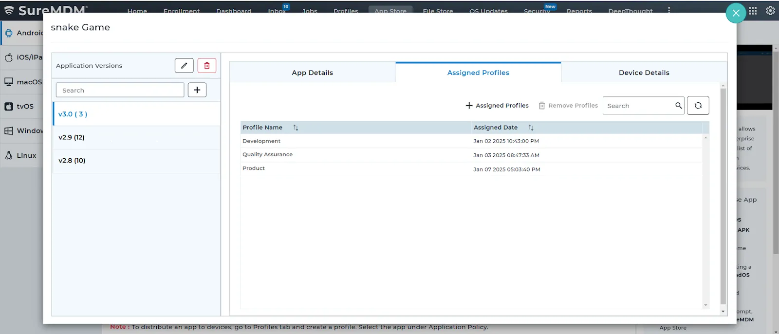 SureMDM Mobile Application Management (MAM) - Assigning each app version to profiles