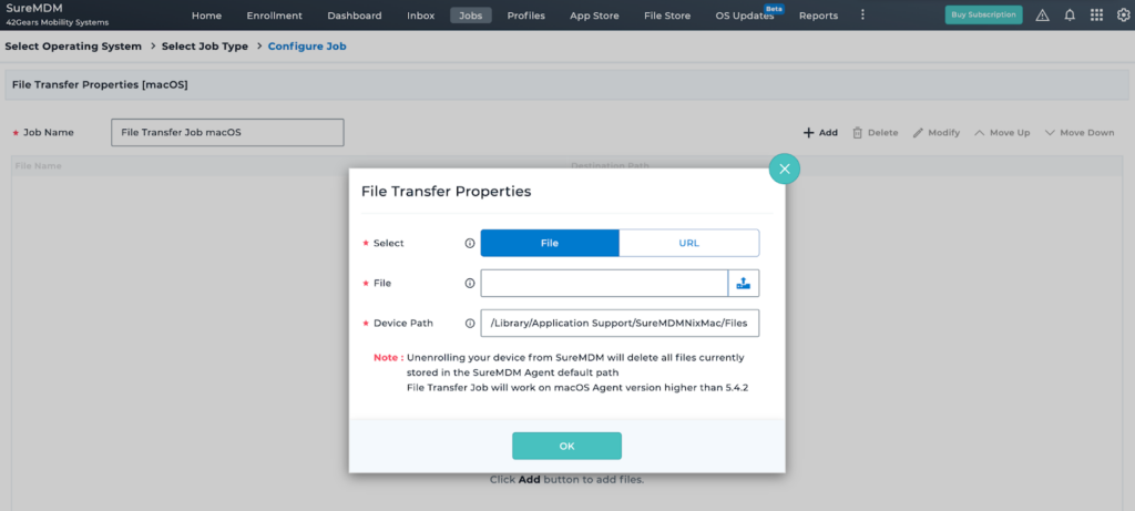 File Transfer on macOS devices in SureMDM Web Console