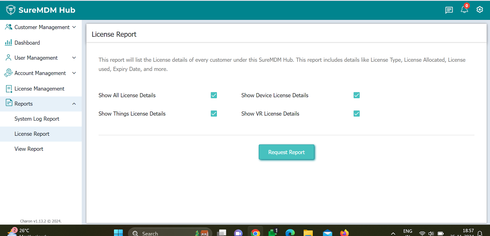 Requesting License Report in SureMDM Hub Console