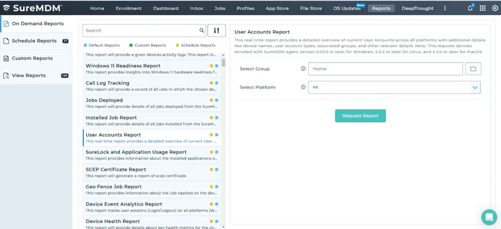 User Account Reports in SureMDM Web Console