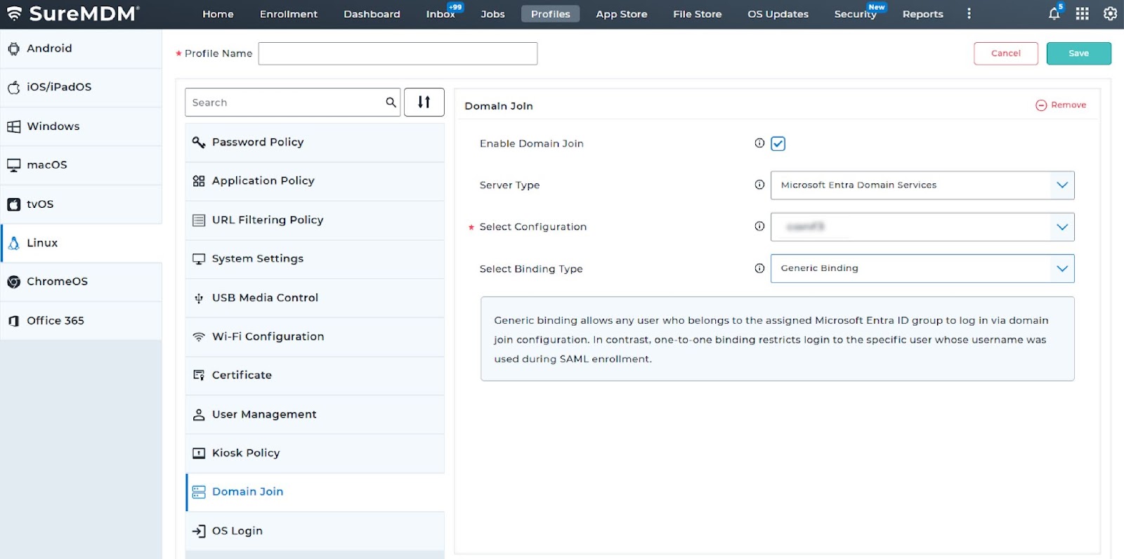 SureMDM Domain Join with Microsoft Entra Integration Generic Binding